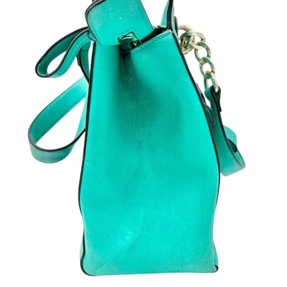 Charming Charlie Shoulder Bag Seafoam with Gold Chain Accents Striped Interior - Picture 3 of 16